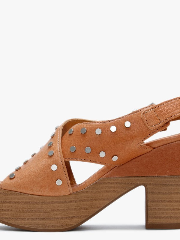 Vigo Tan Leather Studded Platform Sandals