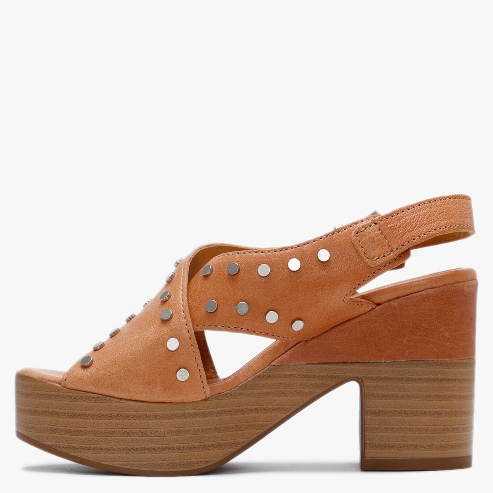 Vigo Tan Leather Studded Platform Sandals