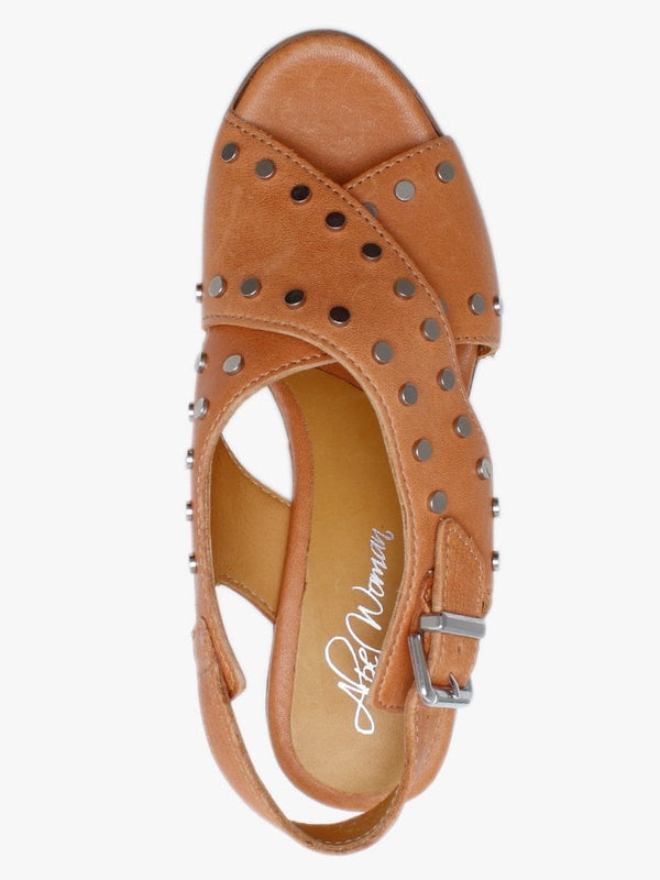 Vigo Tan Leather Studded Platform Sandals