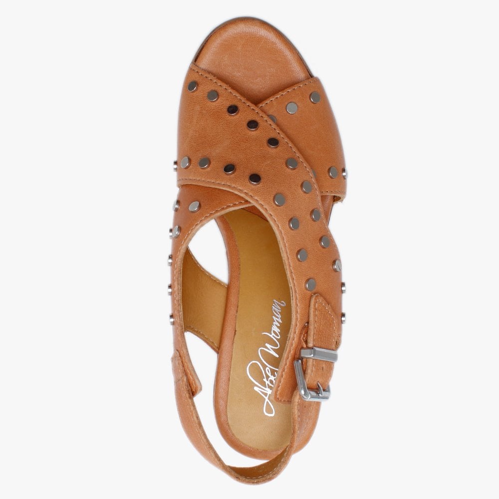 Vigo Tan Leather Studded Platform Sandals