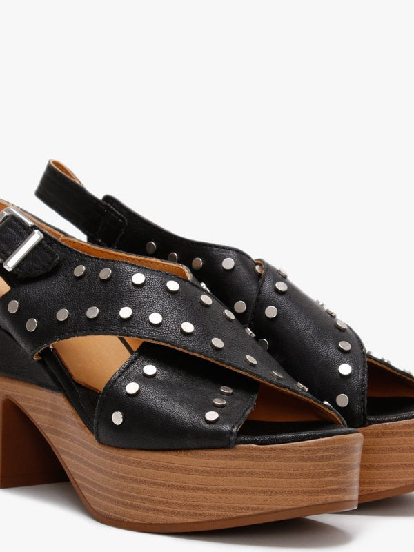 Vigo Black Leather Studded Platform Sandals