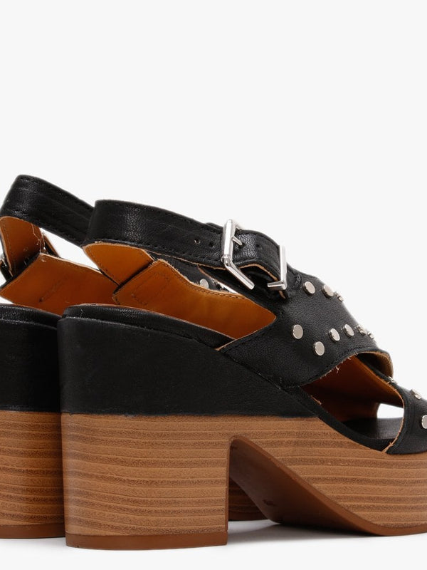 Vigo Black Leather Studded Platform Sandals