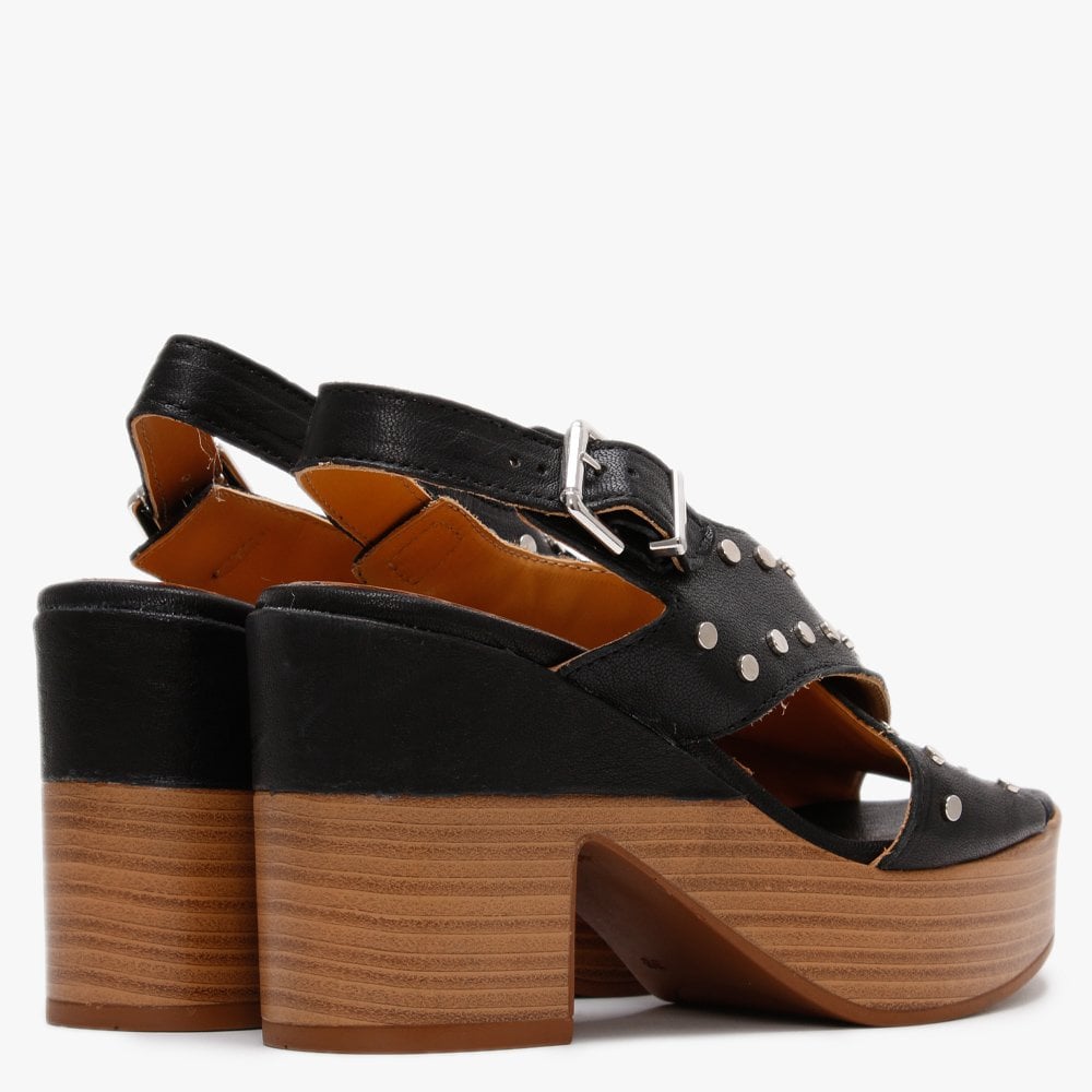 Vigo Black Leather Studded Platform Sandals