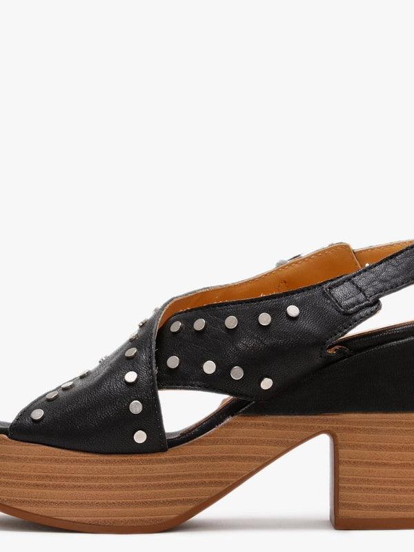 Vigo Black Leather Studded Platform Sandals