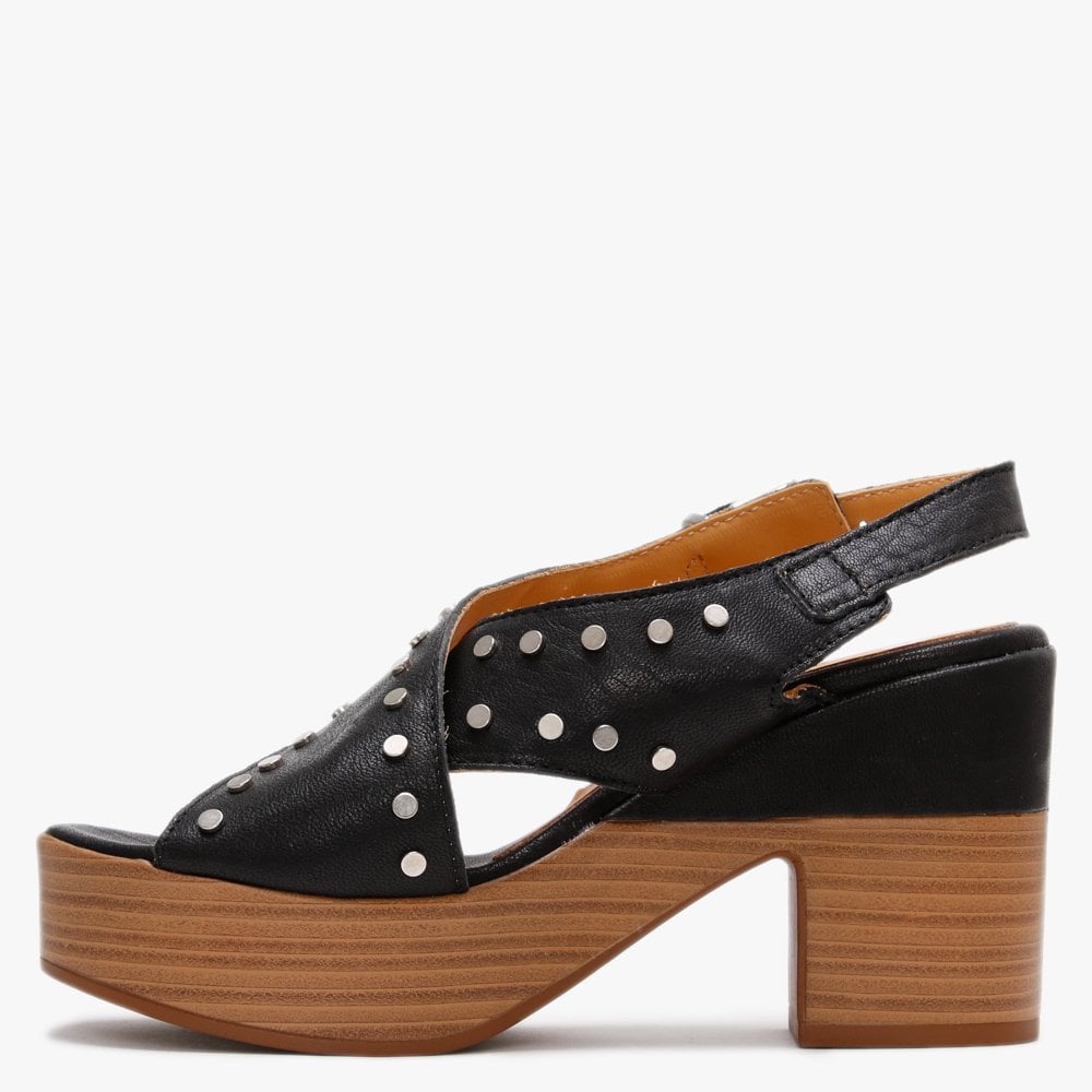 Vigo Black Leather Studded Platform Sandals