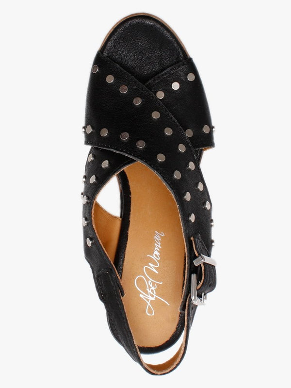 Vigo Black Leather Studded Platform Sandals