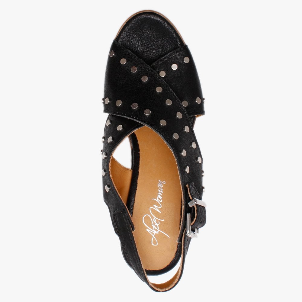 Vigo Black Leather Studded Platform Sandals