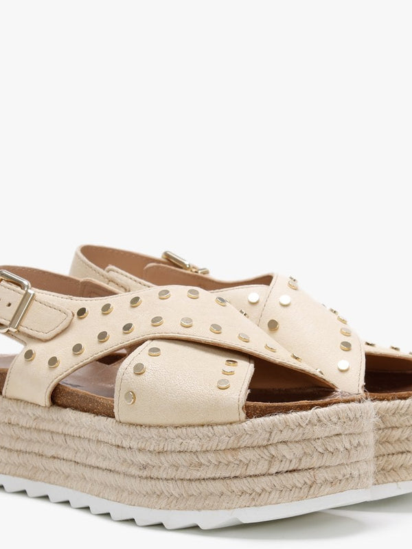 Motril Cream Leather Studded Espadrille Sandals