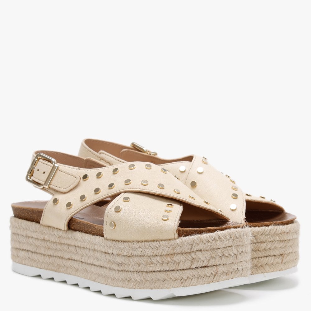 Motril Cream Leather Studded Espadrille Sandals