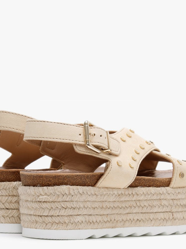 Motril Cream Leather Studded Espadrille Sandals