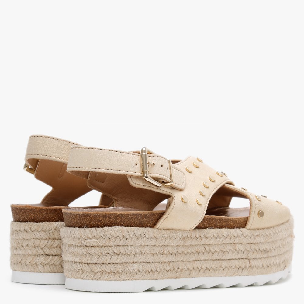 Motril Cream Leather Studded Espadrille Sandals