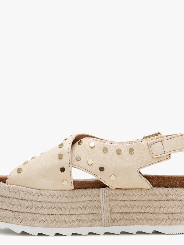 Motril Cream Leather Studded Espadrille Sandals