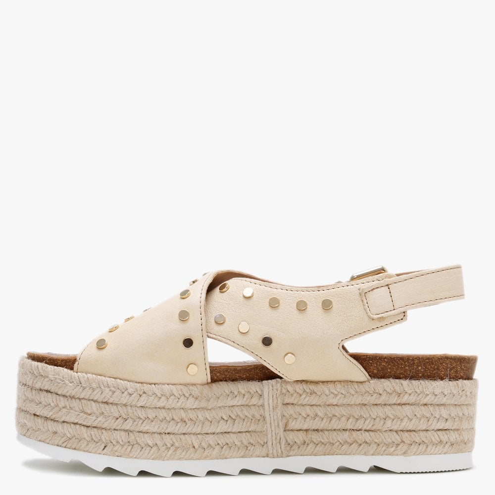 Motril Cream Leather Studded Espadrille Sandals