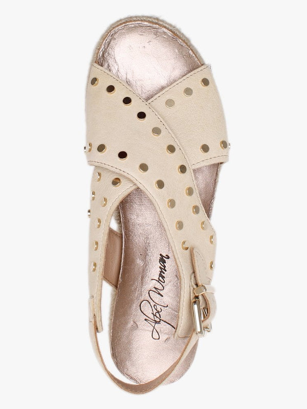 Motril Cream Leather Studded Espadrille Sandals