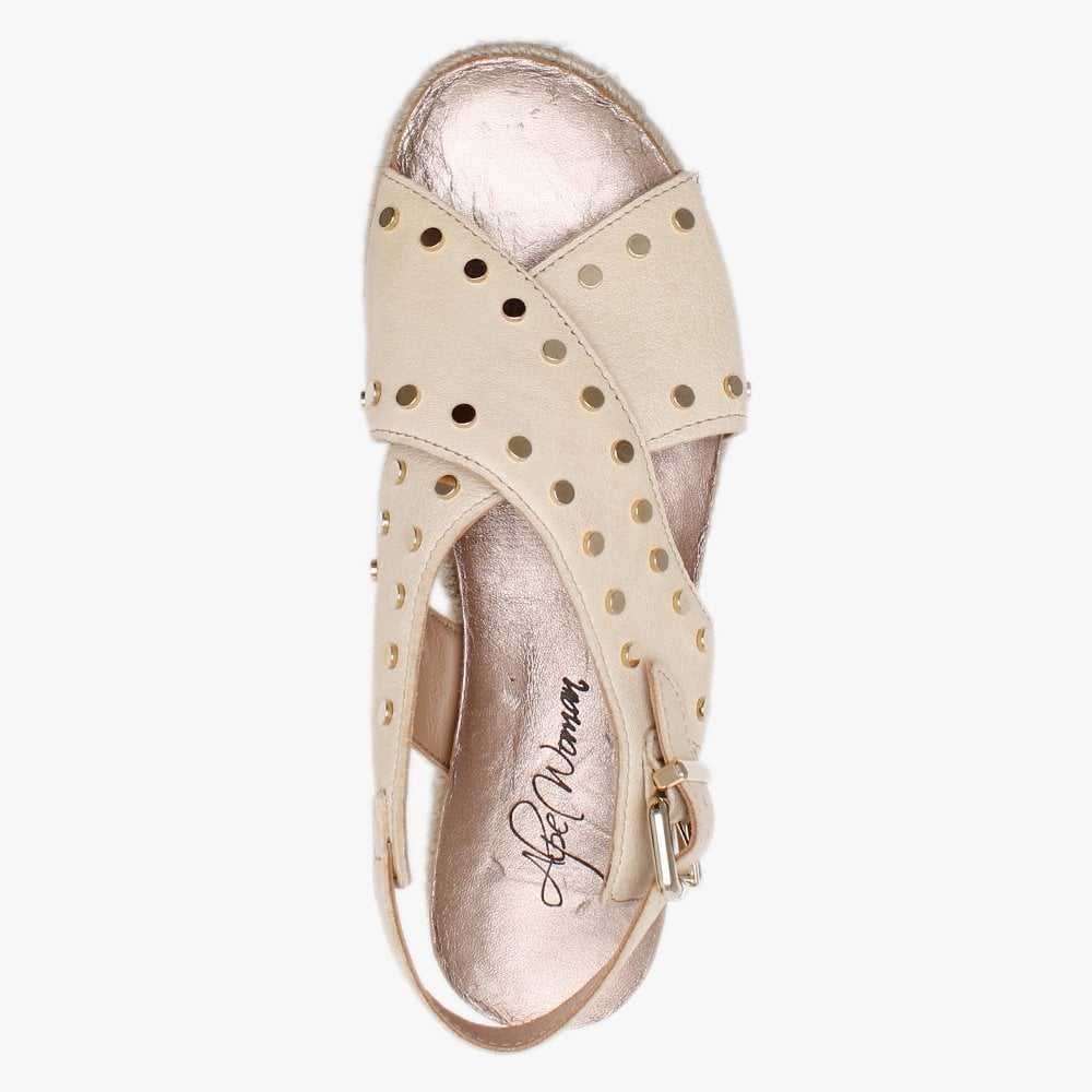 Motril Cream Leather Studded Espadrille Sandals