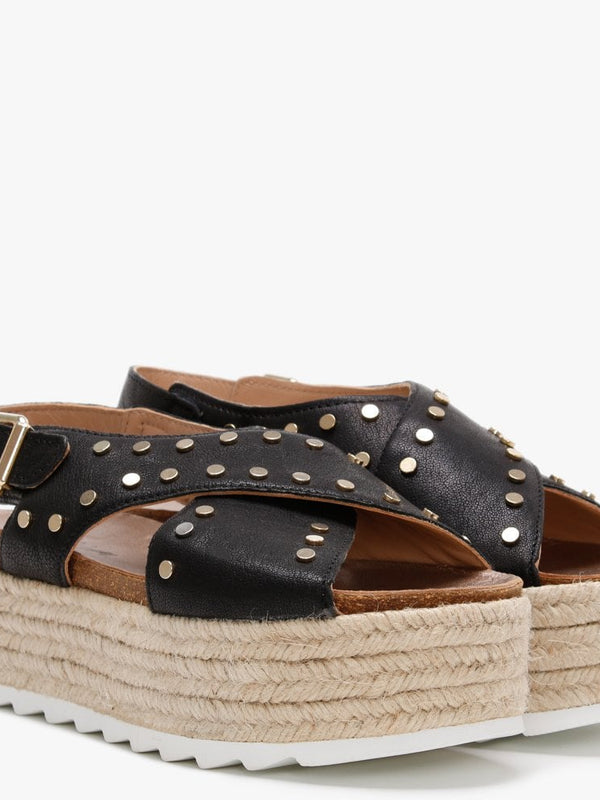 Motril Black Leather Studded Espadrille Sandals