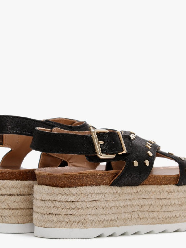 Motril Black Leather Studded Espadrille Sandals