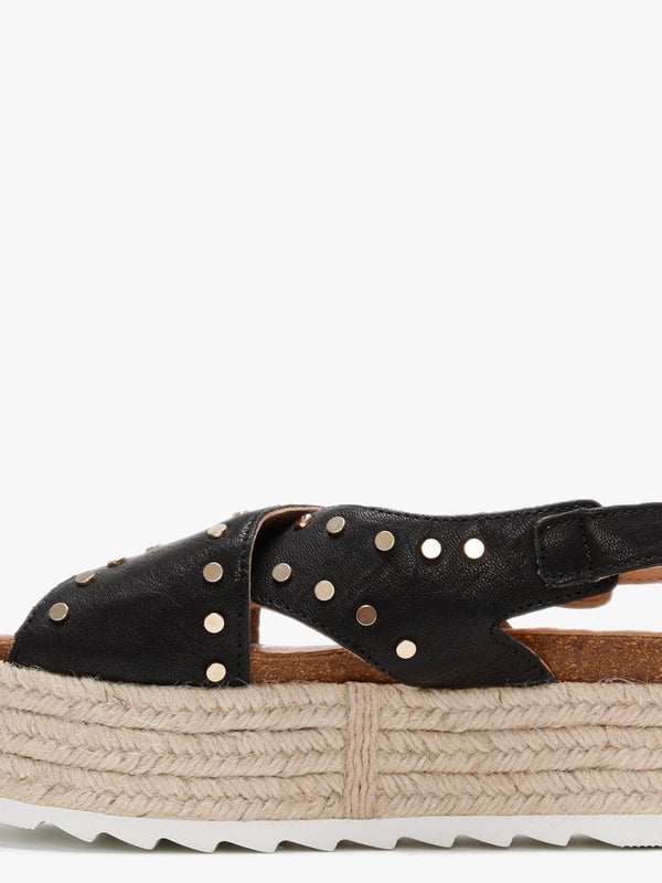 Motril Black Leather Studded Espadrille Sandals
