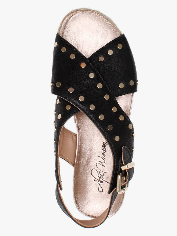 Motril Black Leather Studded Espadrille Sandals