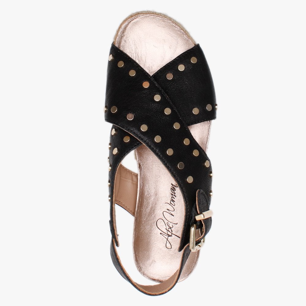 Motril Black Leather Studded Espadrille Sandals