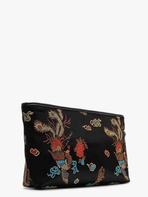 Bun Black Satin Embroidered Clutch Bag