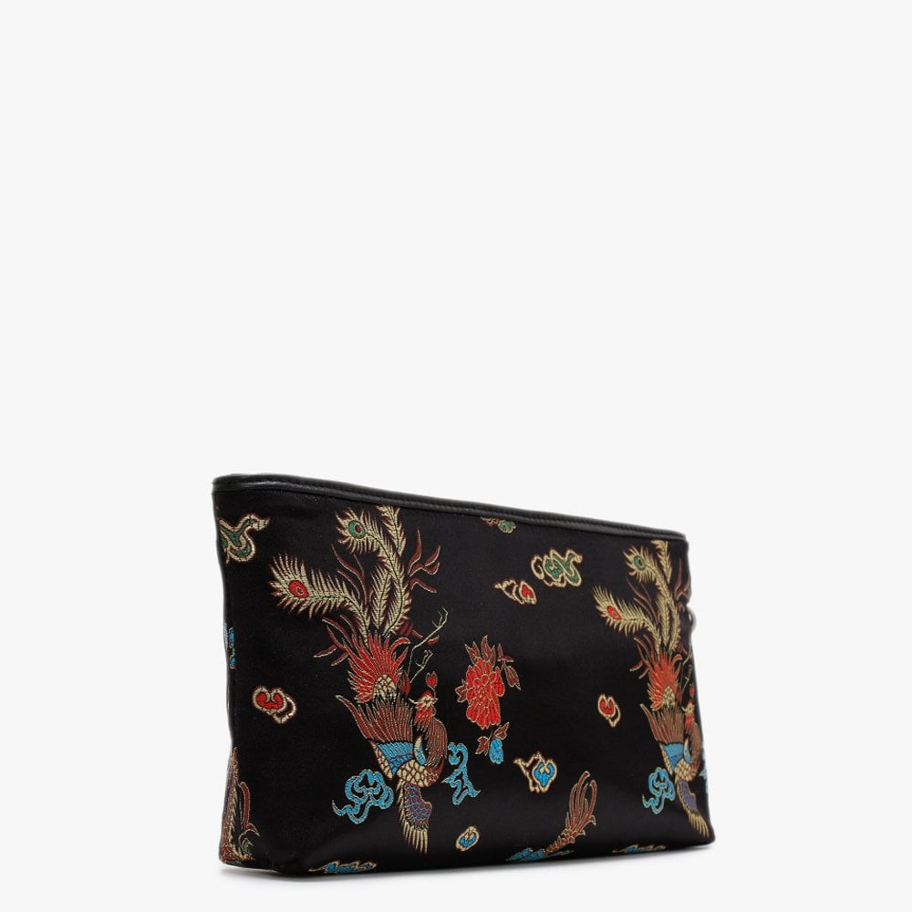 Bun Black Satin Embroidered Clutch Bag