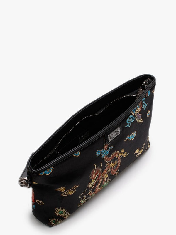 Bun Black Satin Embroidered Clutch Bag
