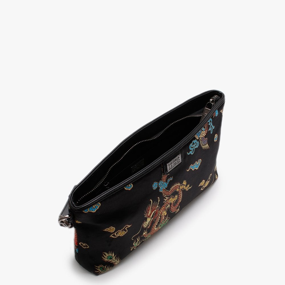 Bun Black Satin Embroidered Clutch Bag