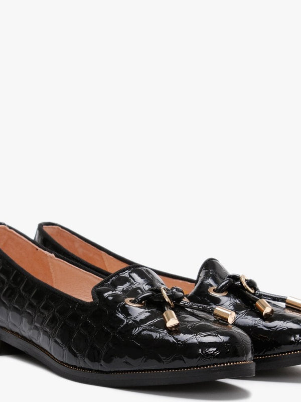 Elissy Black Moc Croc Loafers