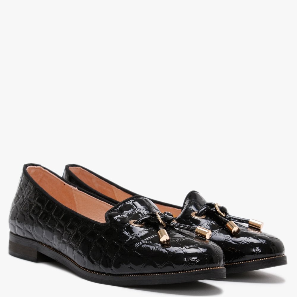 Elissy Black Moc Croc Loafers