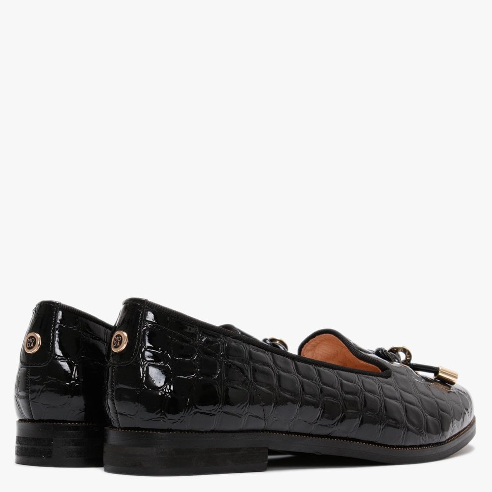 Elissy Black Moc Croc Loafers