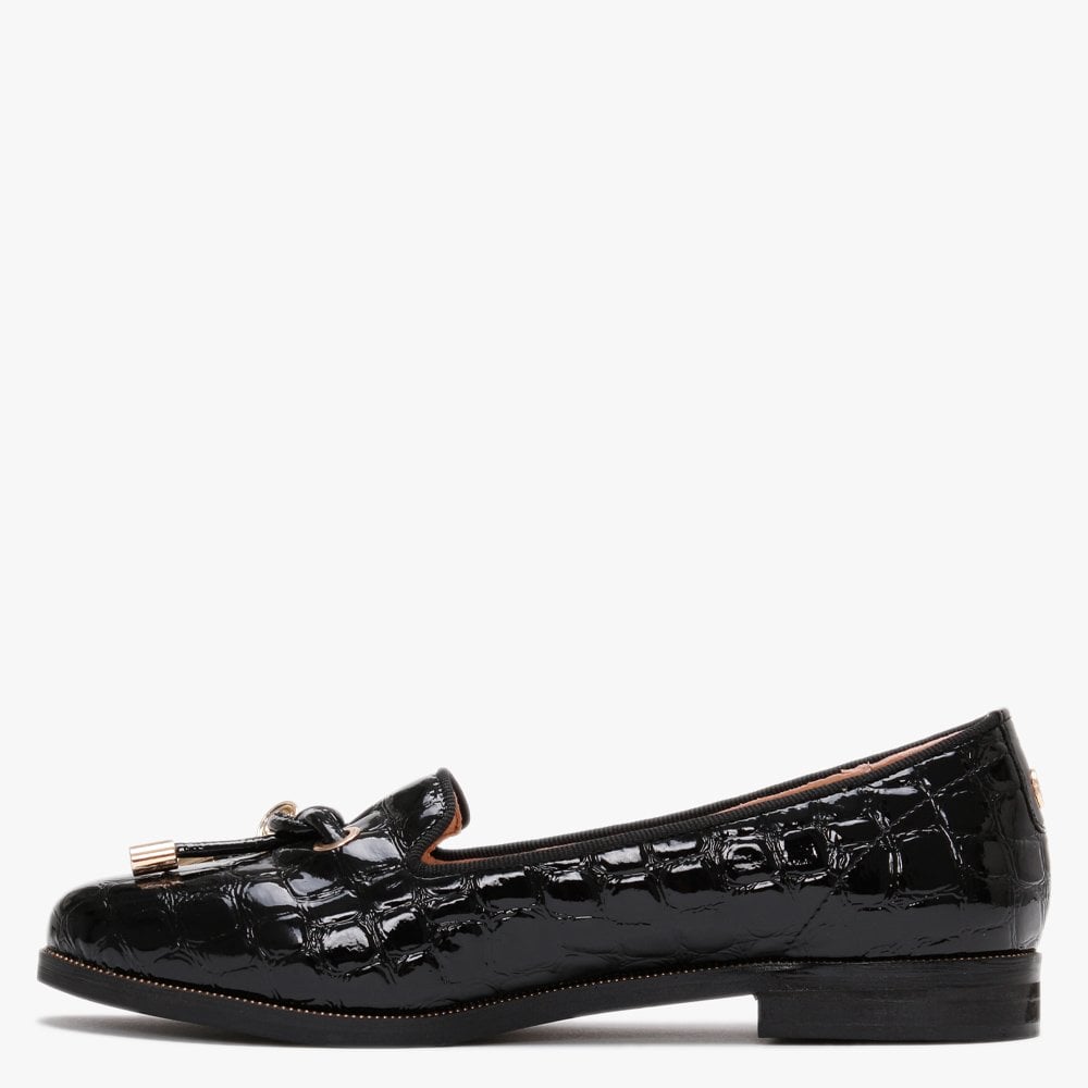 Elissy Black Moc Croc Loafers