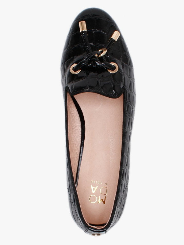 Elissy Black Moc Croc Loafers