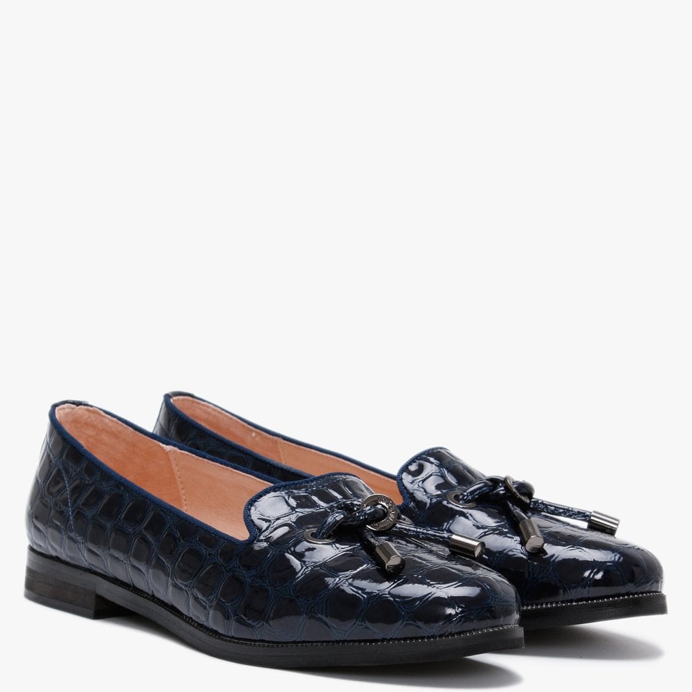 Elissy Navy Moc Croc Loafers