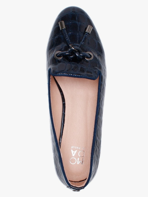 Elissy Navy Moc Croc Loafers