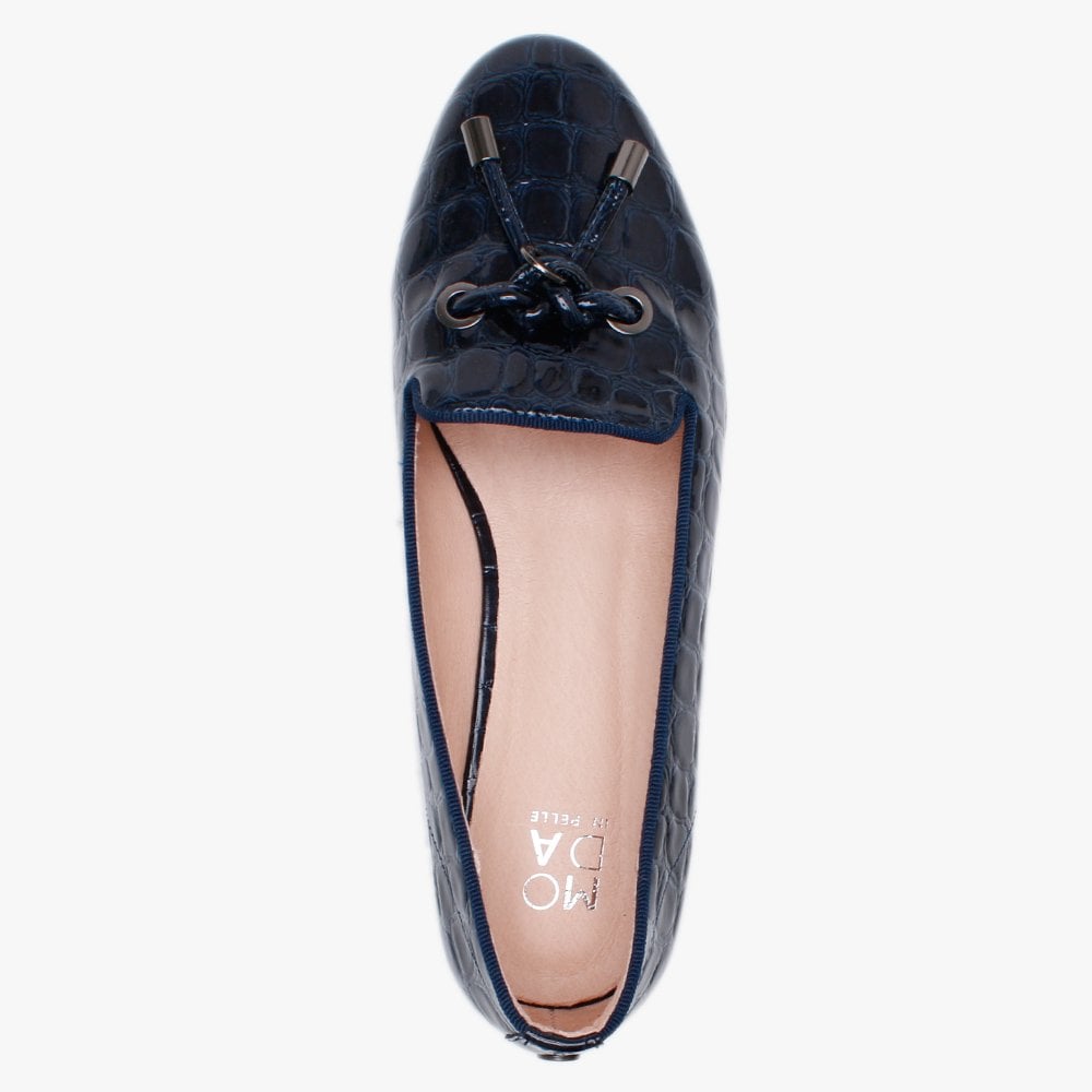 Elissy Navy Moc Croc Loafers