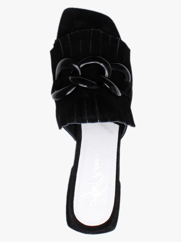 Pamplona Black Suede Fringed Block Heel Mules