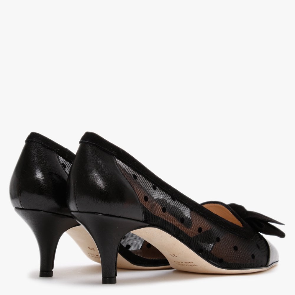 Chhet Black Leather Polka Dot Mesh Court Shoes