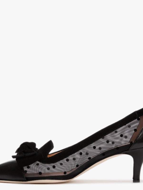 Chhet Black Leather Polka Dot Mesh Court Shoes