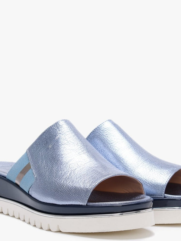 Norwood Blue Metallic Leather Mules