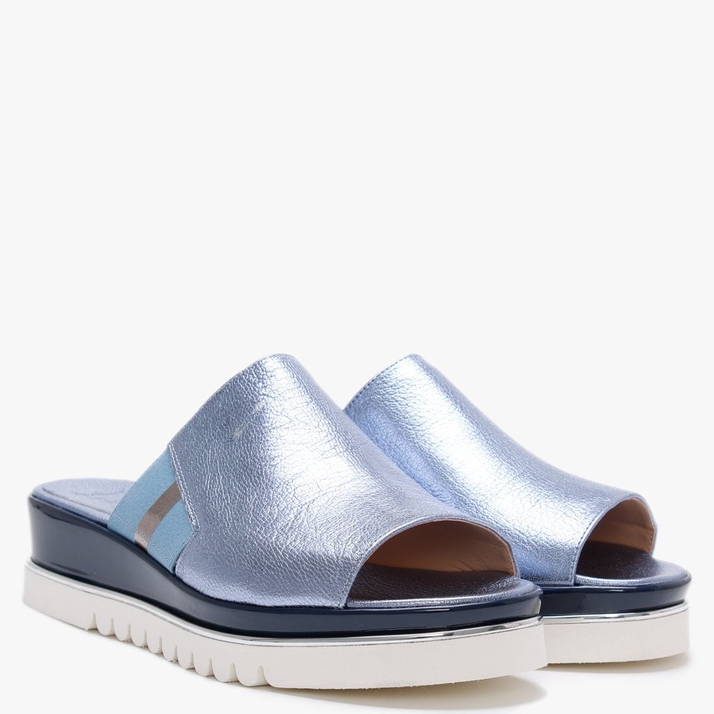Norwood Blue Metallic Leather Mules
