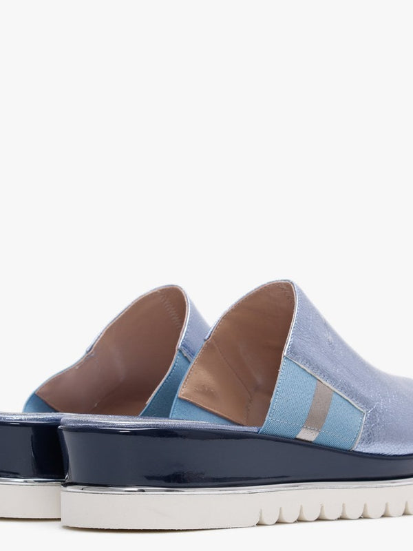 Norwood Blue Metallic Leather Mules