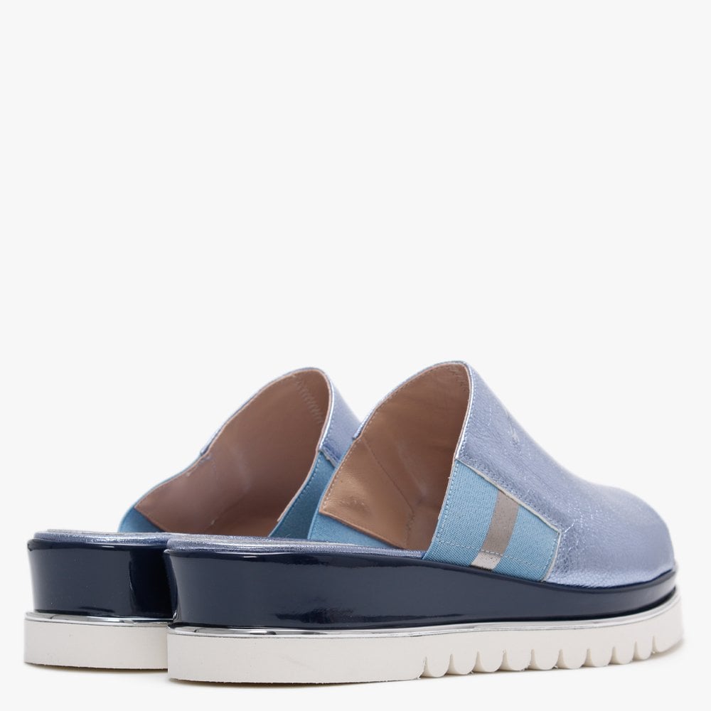 Norwood Blue Metallic Leather Mules