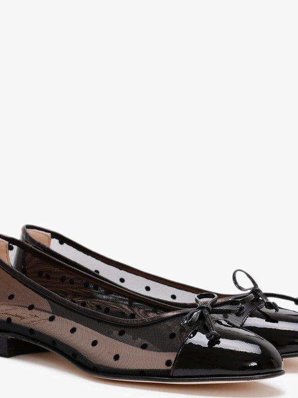 Hadley Black Patent Leather Polka Dot Mesh Ballet Pumps