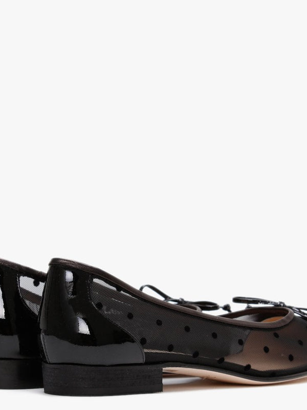Hadley Black Patent Leather Polka Dot Mesh Ballet Pumps