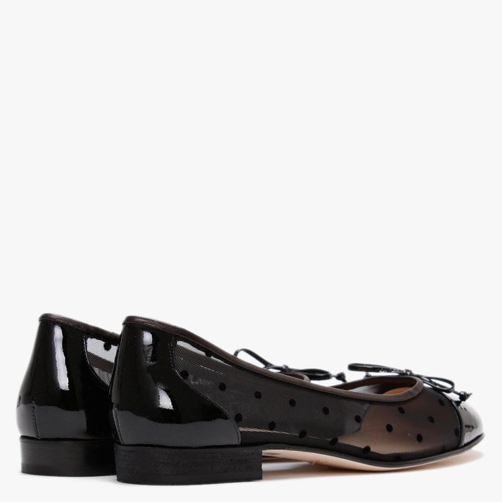 Hadley Black Patent Leather Polka Dot Mesh Ballet Pumps