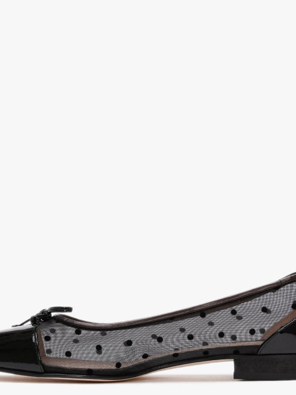 Hadley Black Patent Leather Polka Dot Mesh Ballet Pumps