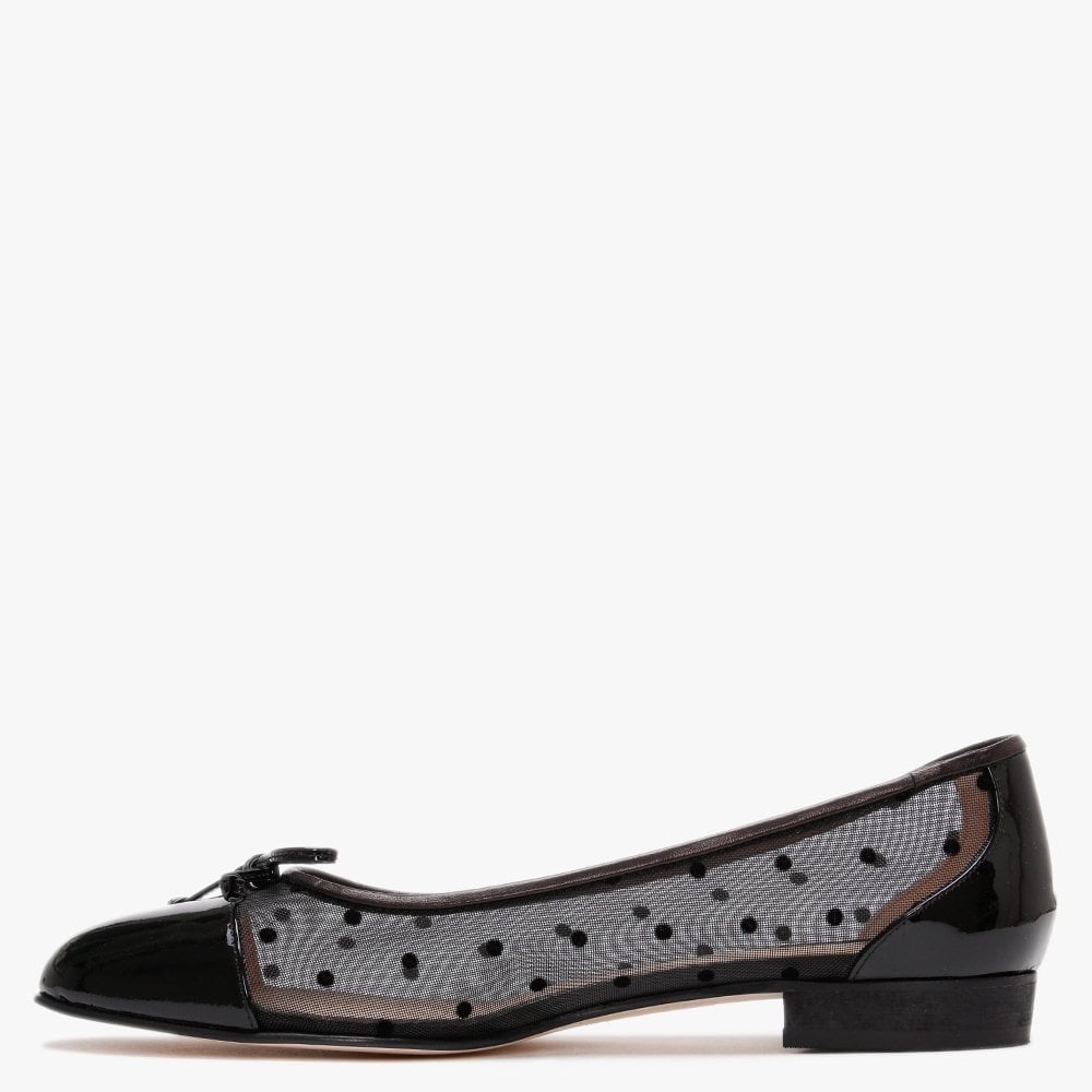 Hadley Black Patent Leather Polka Dot Mesh Ballet Pumps