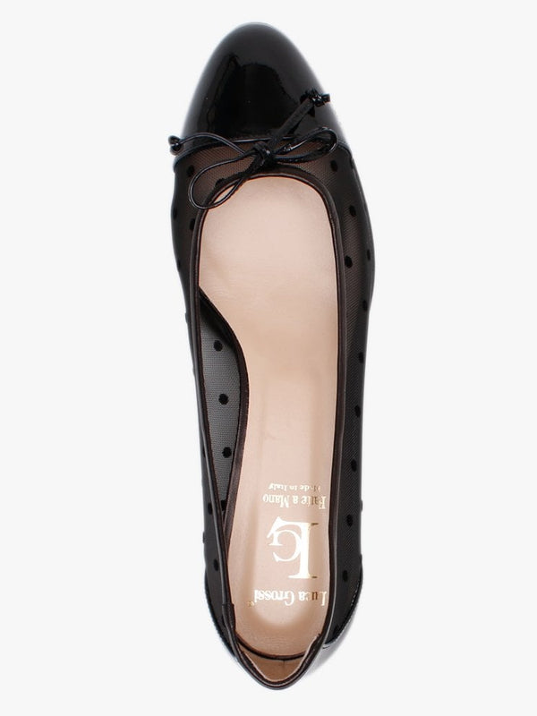 Hadley Black Patent Leather Polka Dot Mesh Ballet Pumps