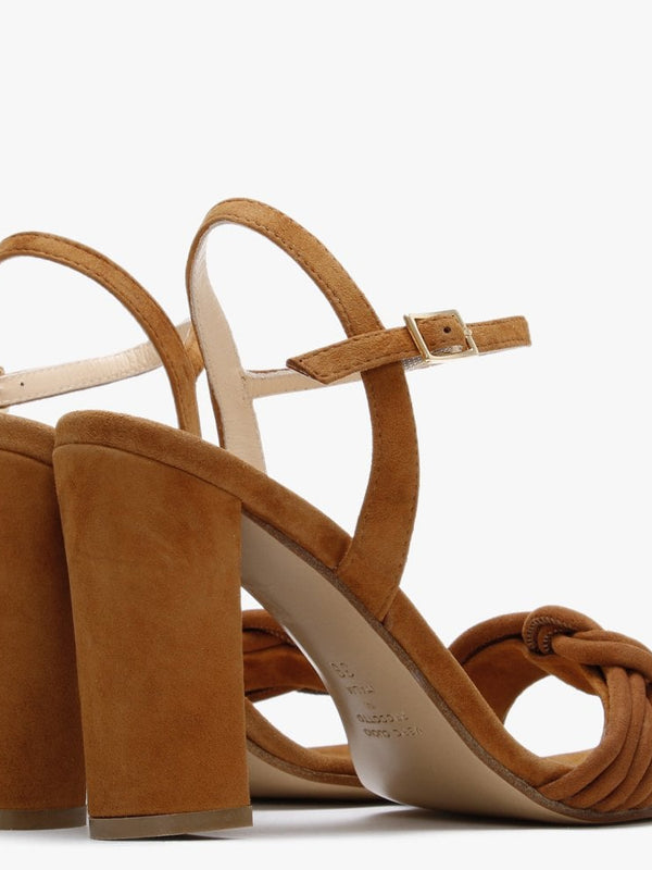 Amana Tan Leather Knotted Block Heel Sandals